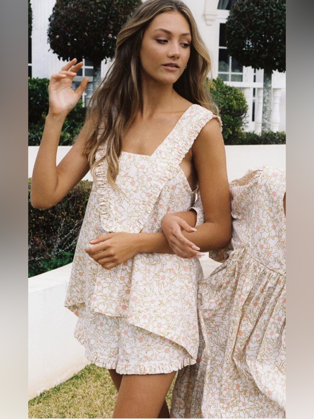 Piyama Floral Smocked Waist pajama set  - Yellow & Peach Floral - Picture 5 of 6